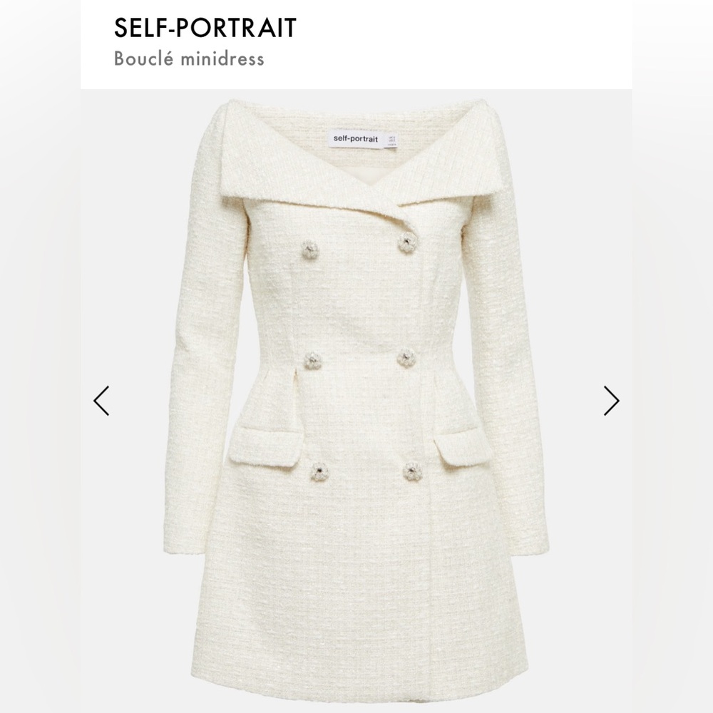 Self-Portrait Boucle Mini Dress Cream size 0
